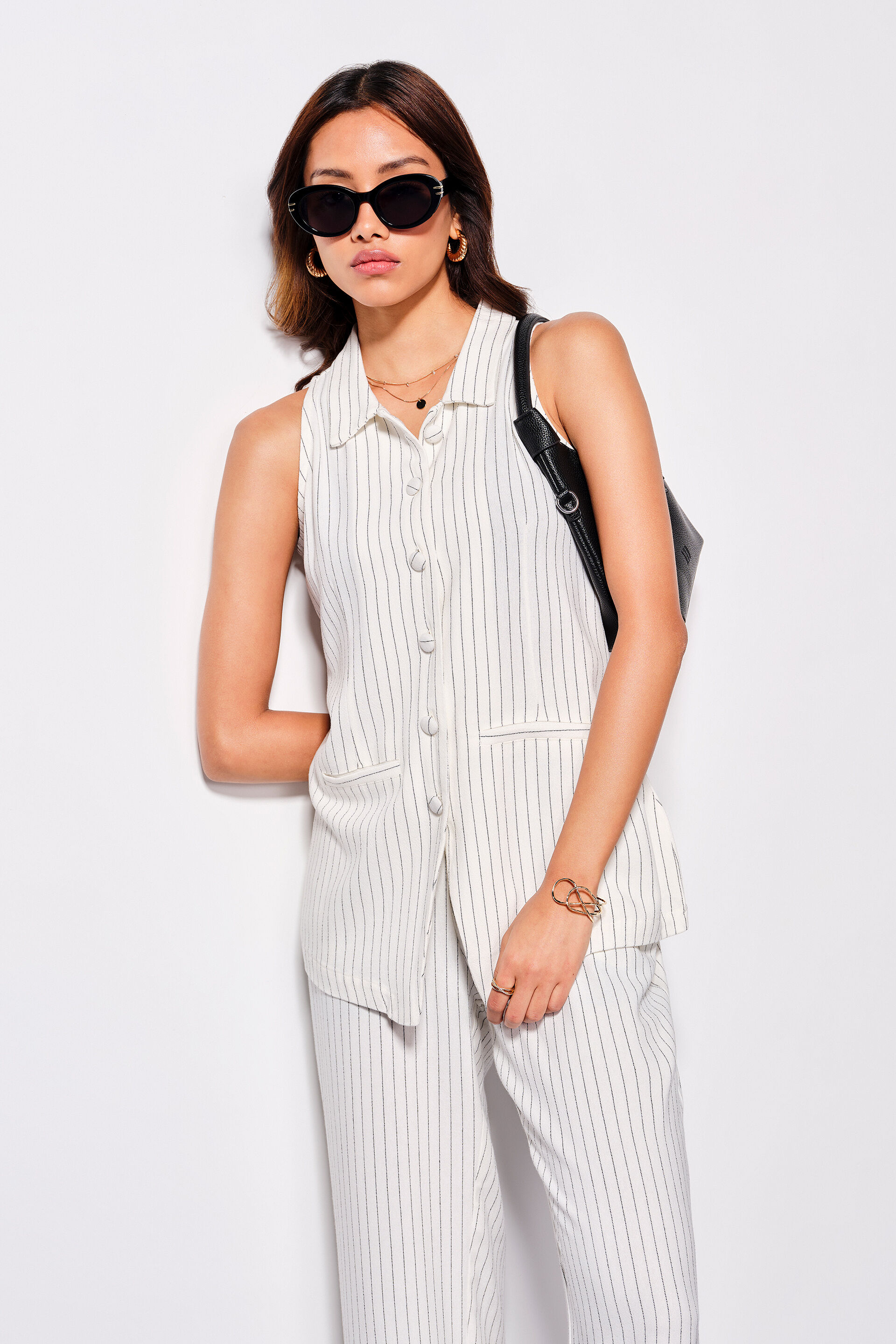 Stripe it Rich Linen Blend Co-ord Set, White, image 2