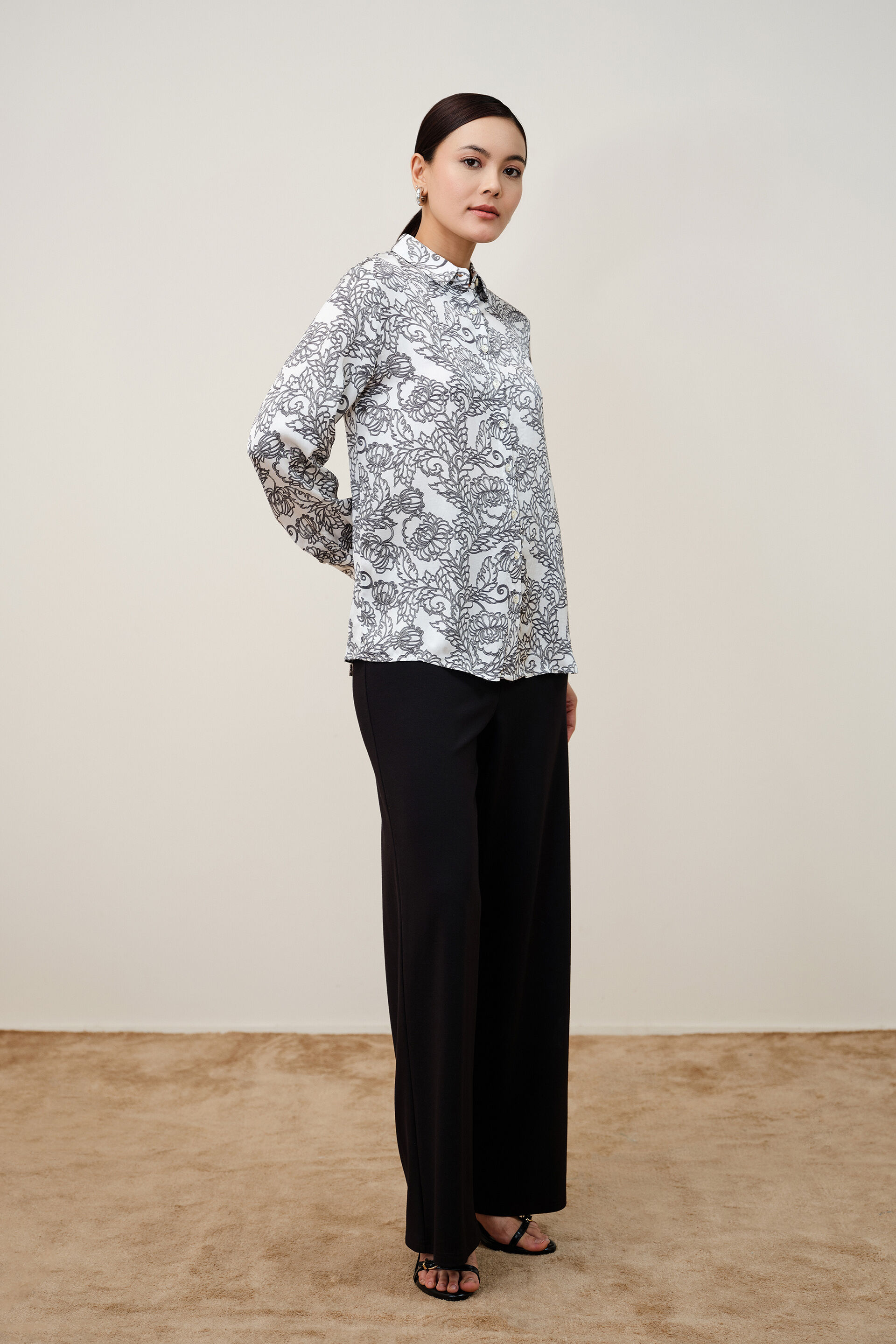 Monochrome Modal Satin Shirt, White, image 4