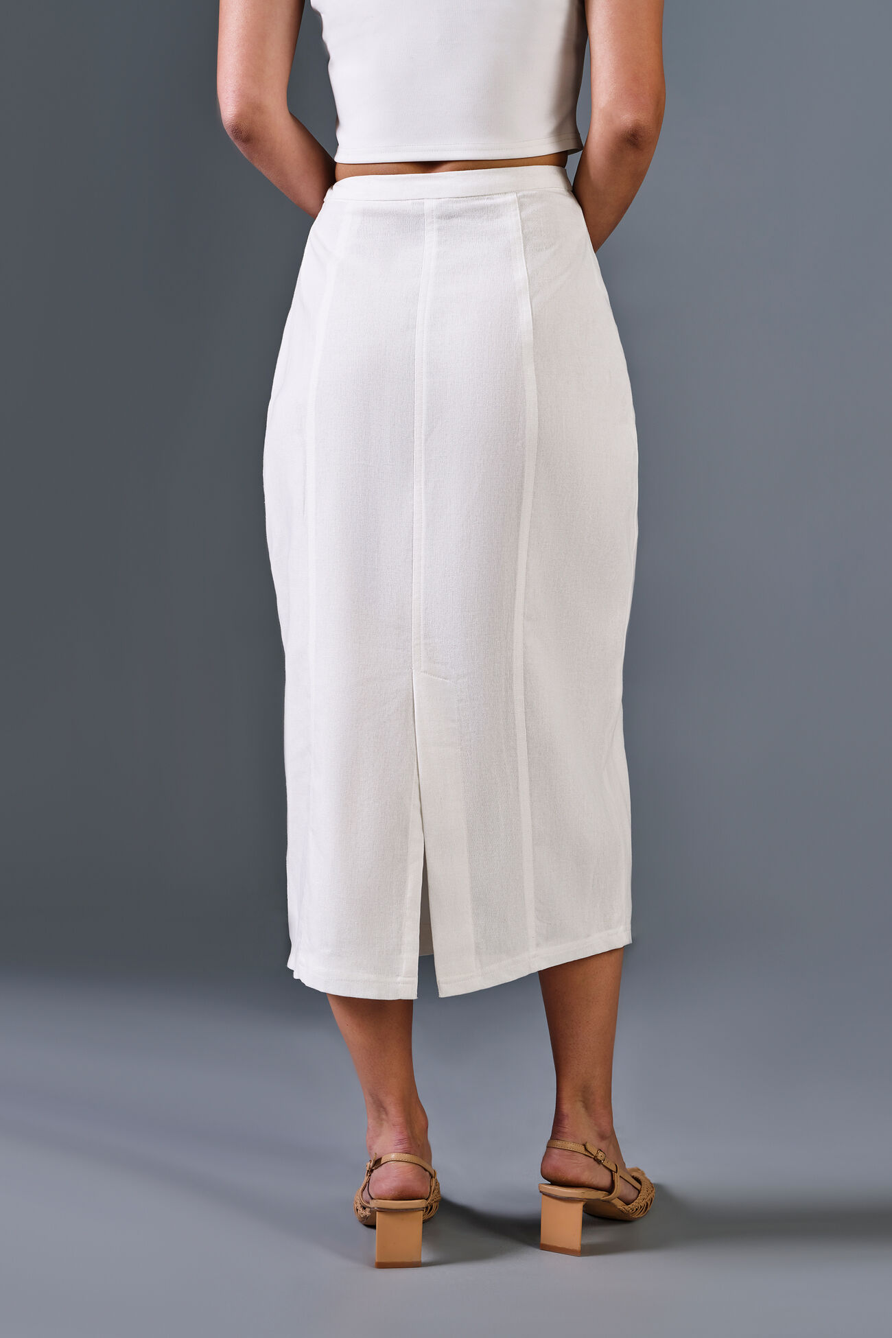 Calma Viscose Blend Skirt, White, image 3