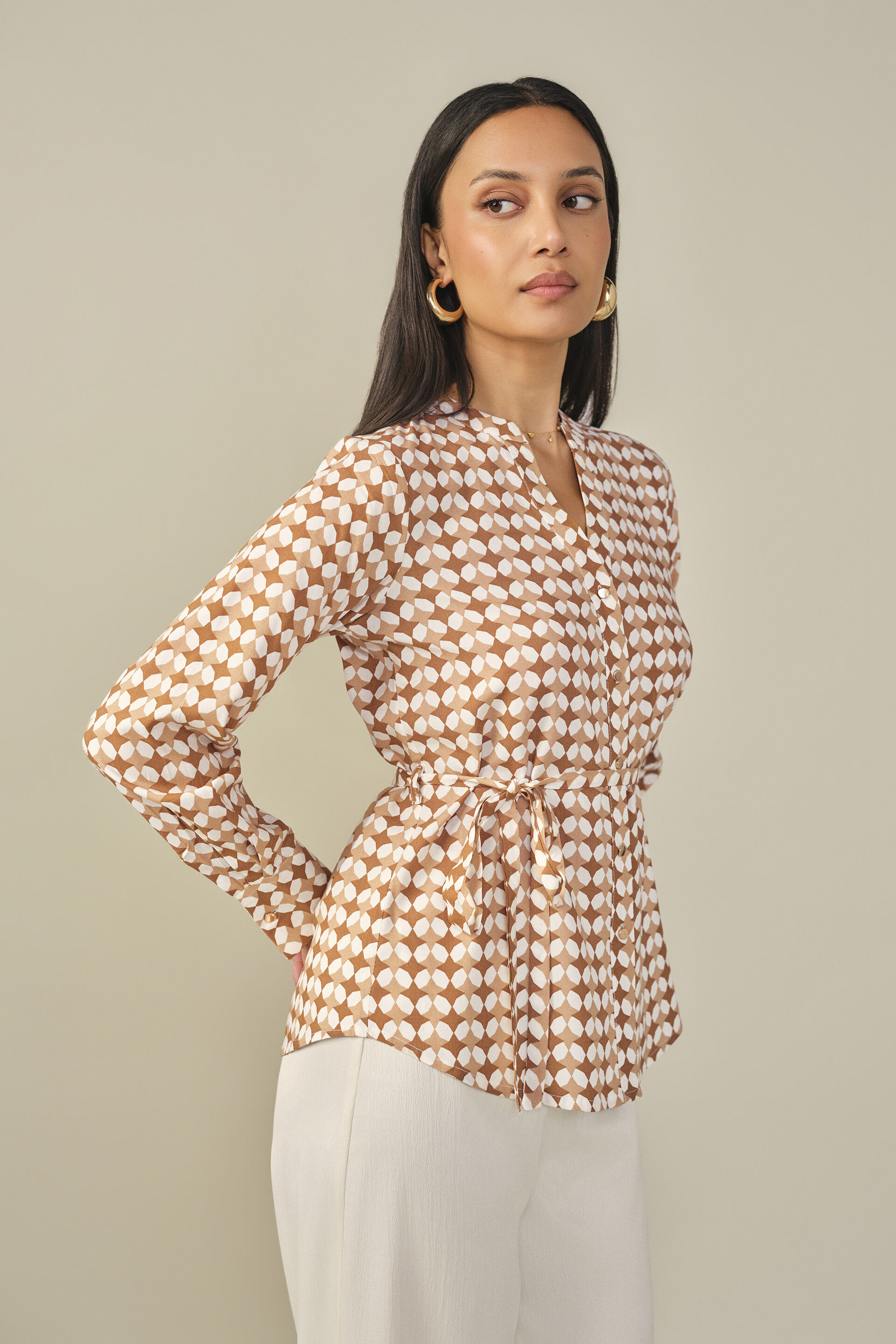 Abstract Printed Top in Brown, Beige, image 5