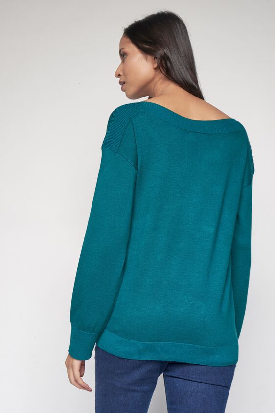 4 - Teal Self Design Sweater Top, image 4
