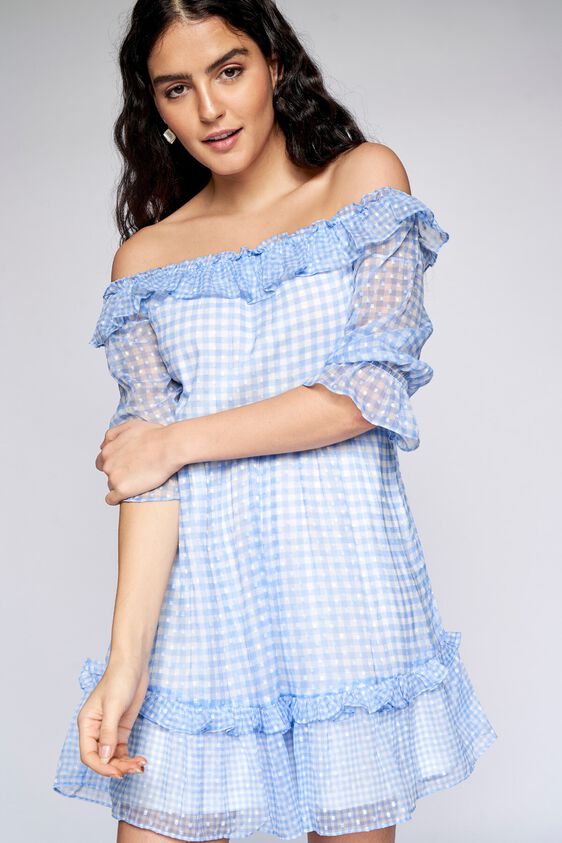 2 - Blue Checks Fit & Flare Dress, image 2