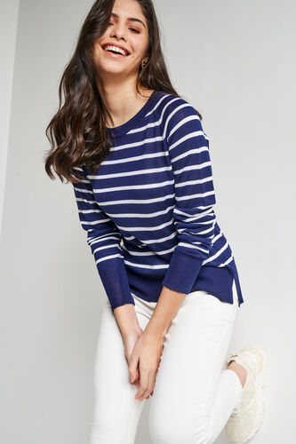 Indigo Stripes Straight Top, Indigo, image 1