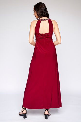 Wine Solid Flared Gown, Wine, image 5