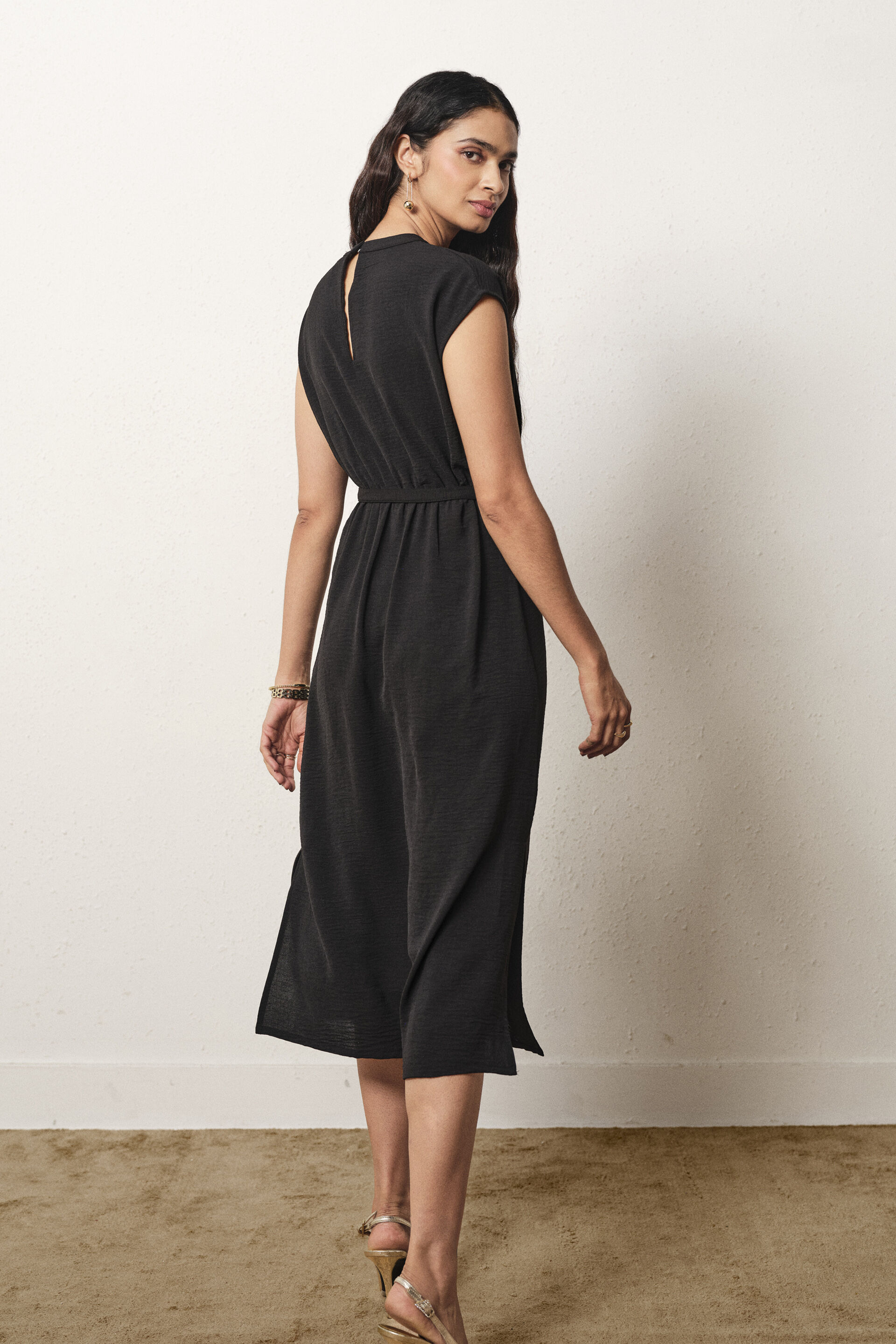 Gathered Tie-up Midi Dress in Black, Black, image 5