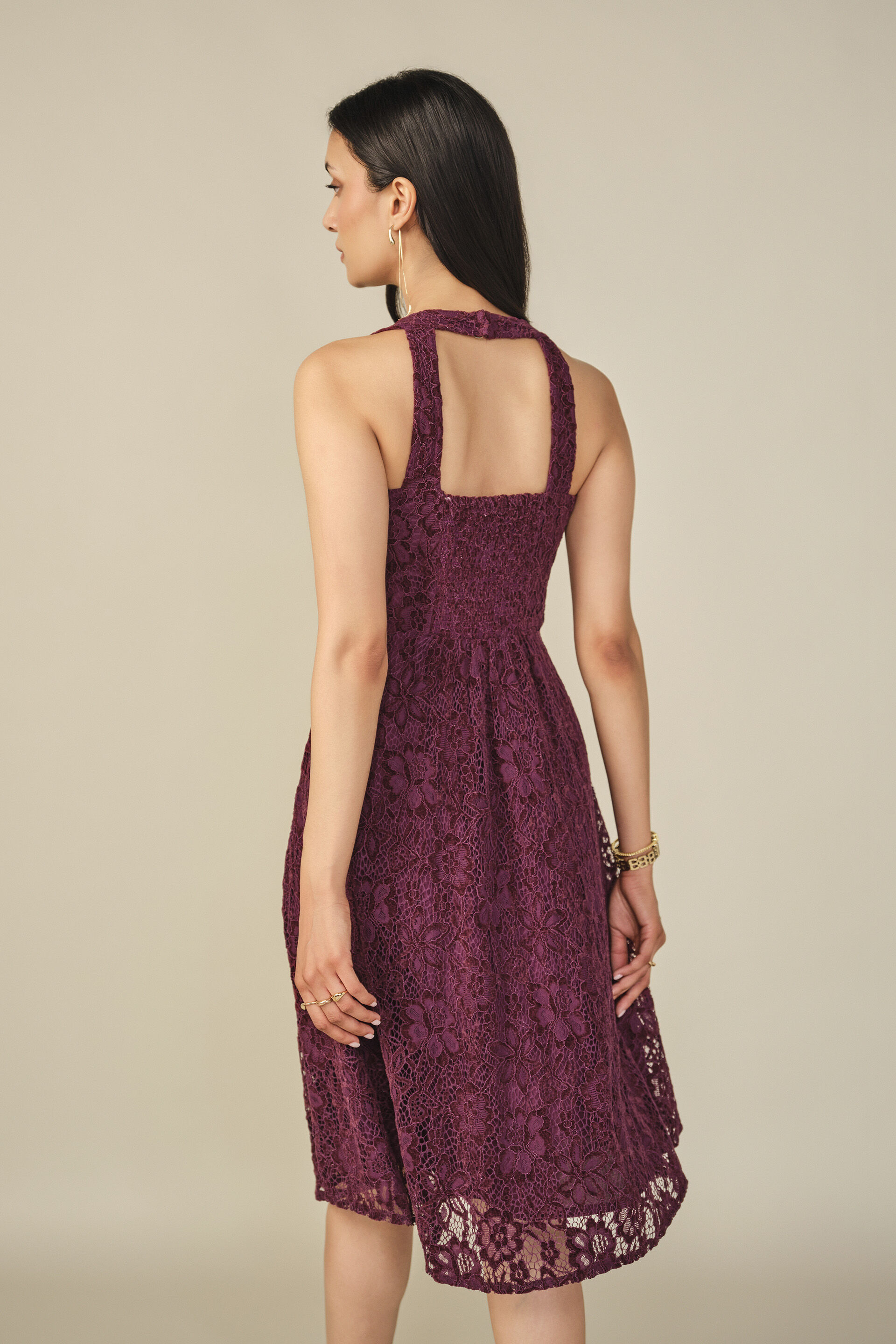 Lace Halter Dress in Wine, Wine, image 6
