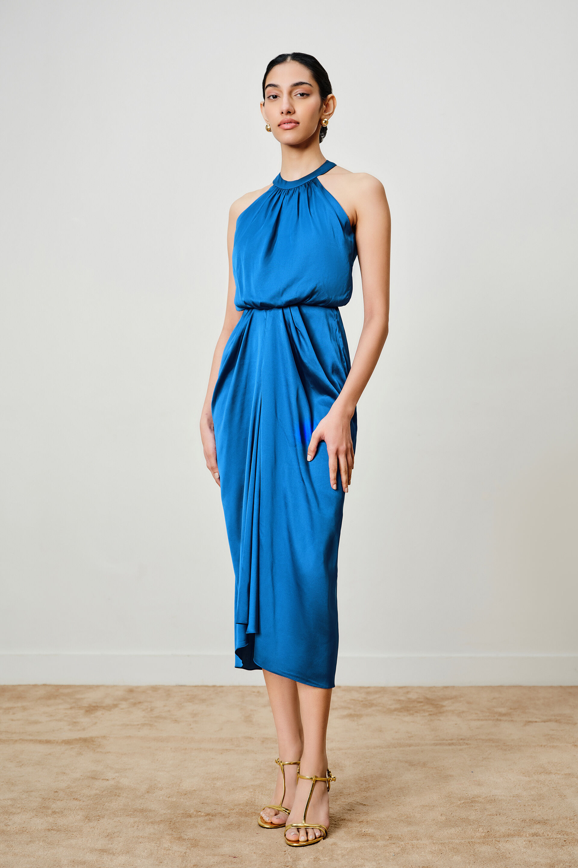 Pacific Blue Drape Dress, Blue, image 3