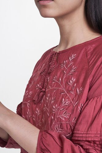 5 - Brown Embroidered Fit and Flare Dress, image 5