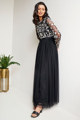Black Floral Straight Gown, Black, image 6