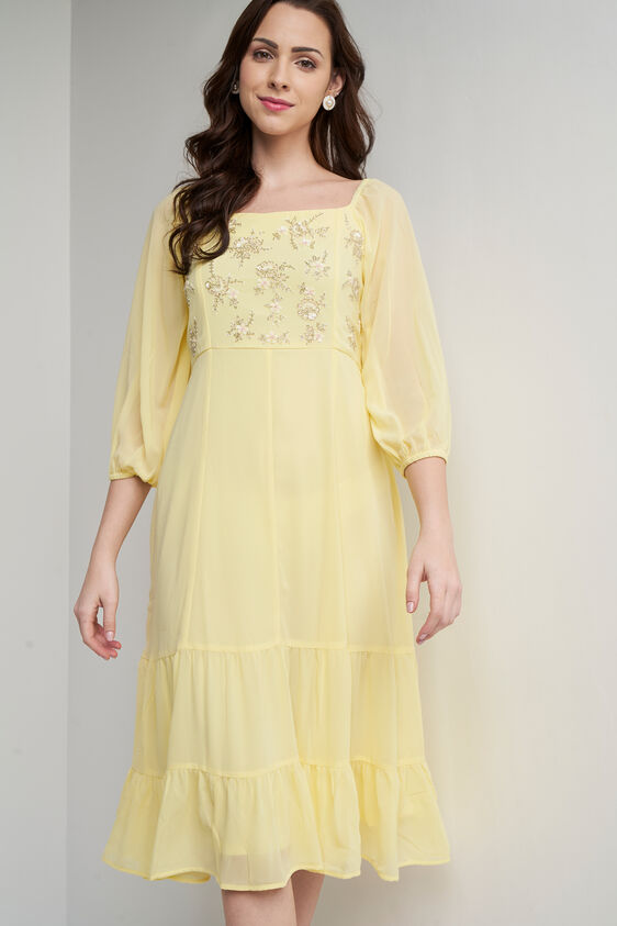Yellow Floral Straight Dress, Yellow, image 3