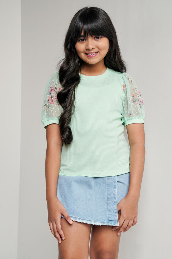 Mint Floral Straight Top, Mint, image 1