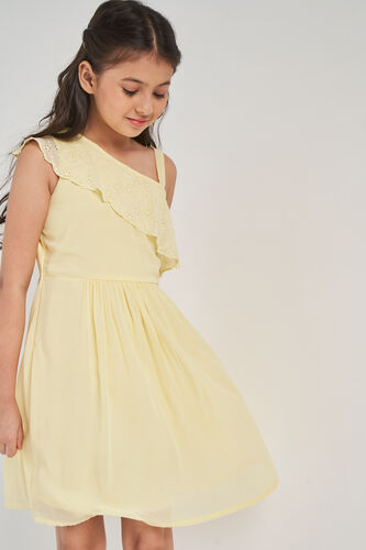 Yellow Solid Flounce Dress, Yellow, image 4
