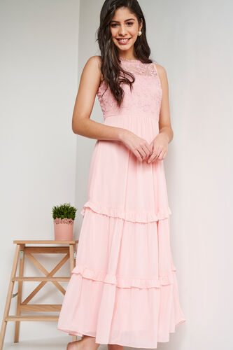 Peach Solid Fit and Flare Gown, Peach, image 4