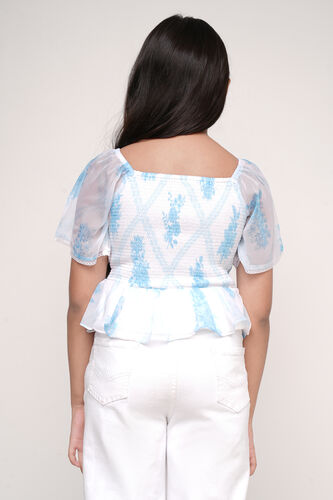 White and Blue Floral Straight Top, White, image 5
