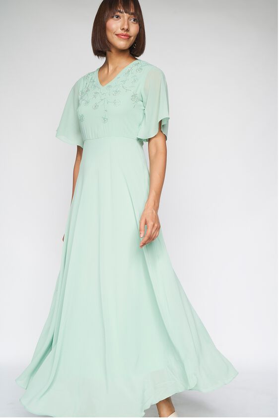 5 - Sage Green Solid Fit and Flare Gown, image 5