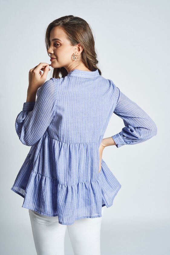 5 - Blue Stripes Shirt Style Maternity Top, image 5