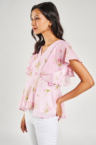 3 - Pink Floral Printed Fit And Flare Top, image 3