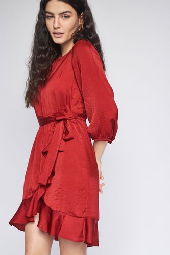 1 - Red Solid Curved Dress, image 1