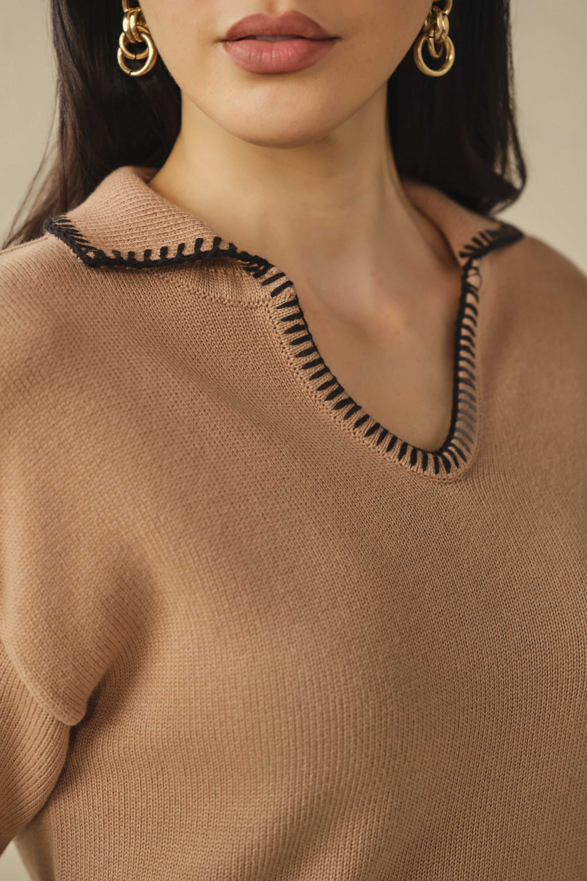 Solid Cotton Pullover in Beige, Beige, image 2