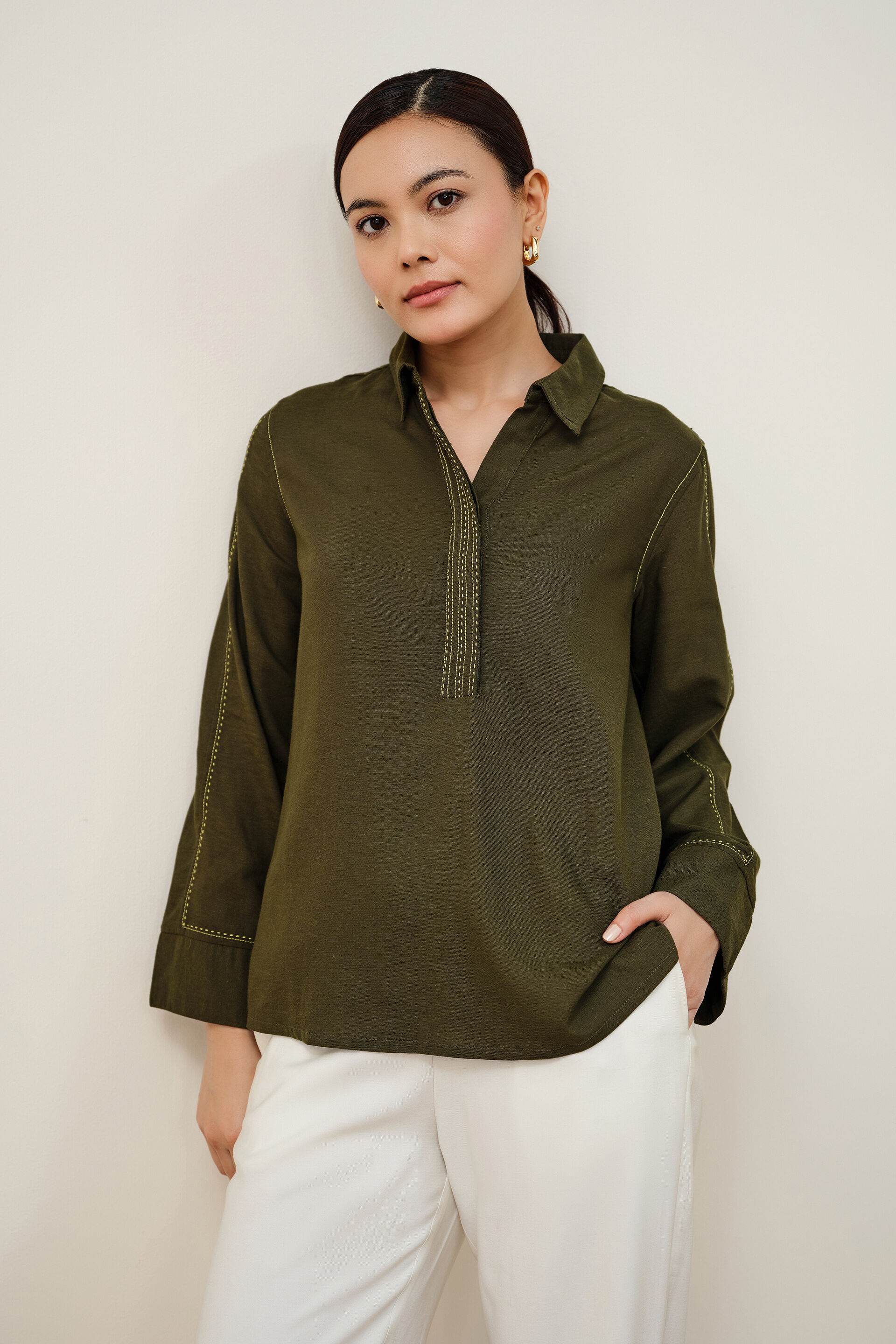 Orelia Olive Top, Olive, image 1