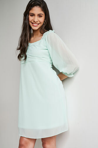 Sea Green Calf Length Flared Fit And Flare Dress, Sea Green, image 4