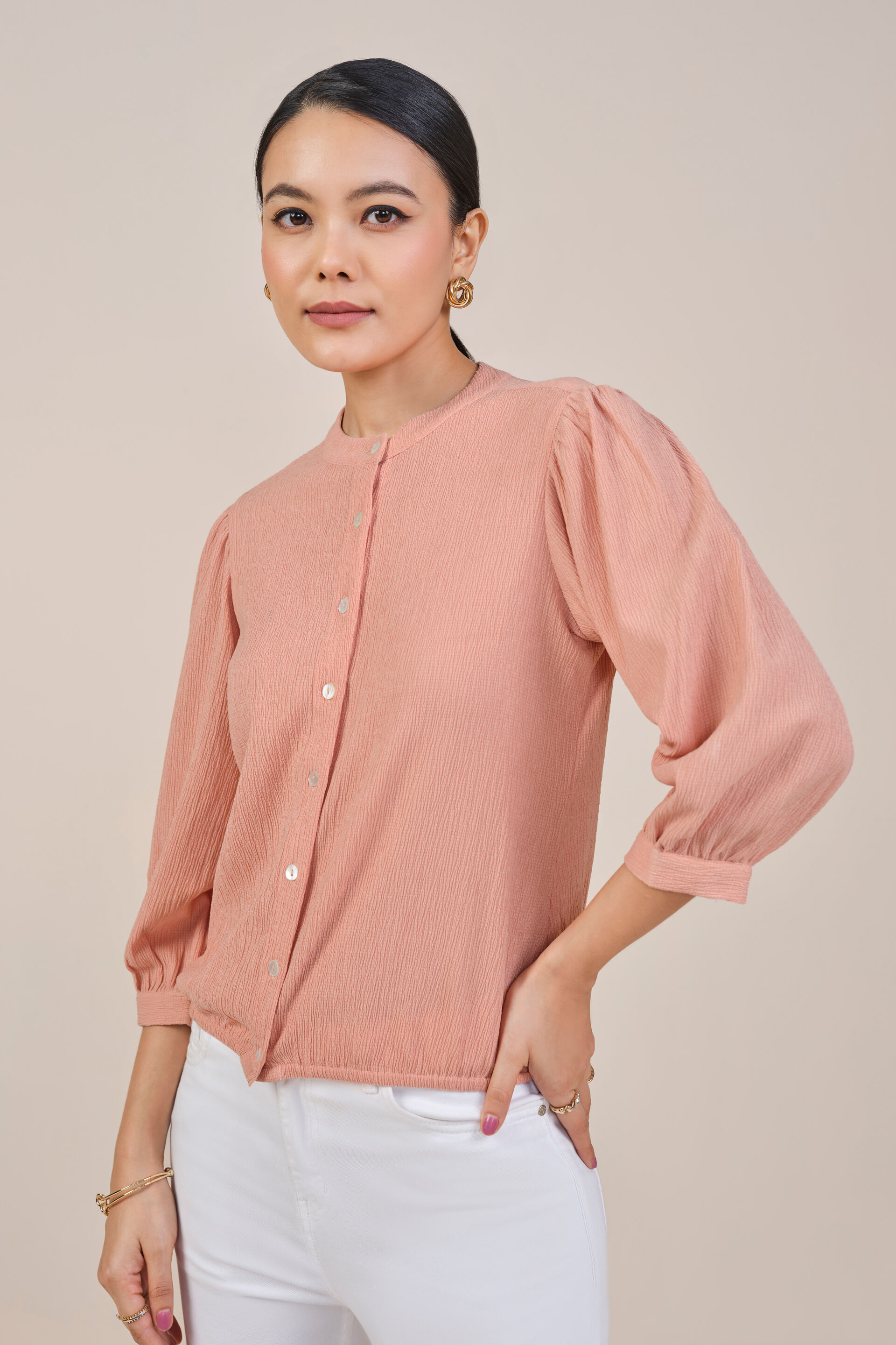 Peach Casual Shirt, Peach, image 1