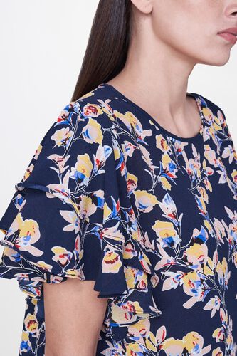 5 - Black Floral T-shirt Flutter Sleeves Top, image 5