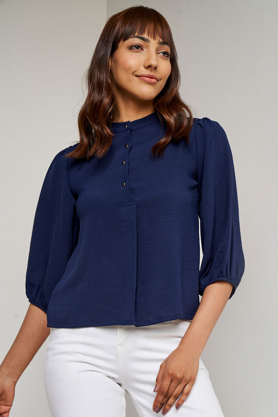 Navy Blue Solid Straight Top, Navy Blue, image 2