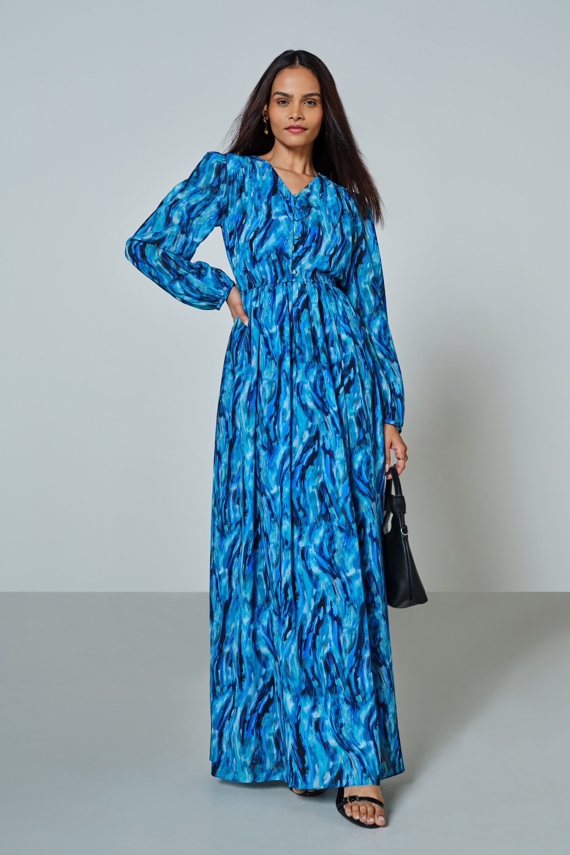 Aqua Printed Dress, Blue, image 3