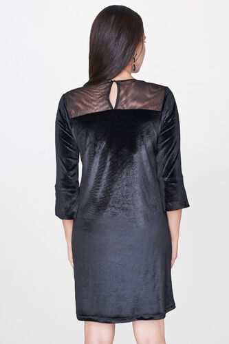 2 - Black Embroidered Round Neck A-Line Slit Dress, image 2