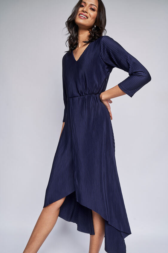 Navy Solid High-Low Dress, Navy, image 1