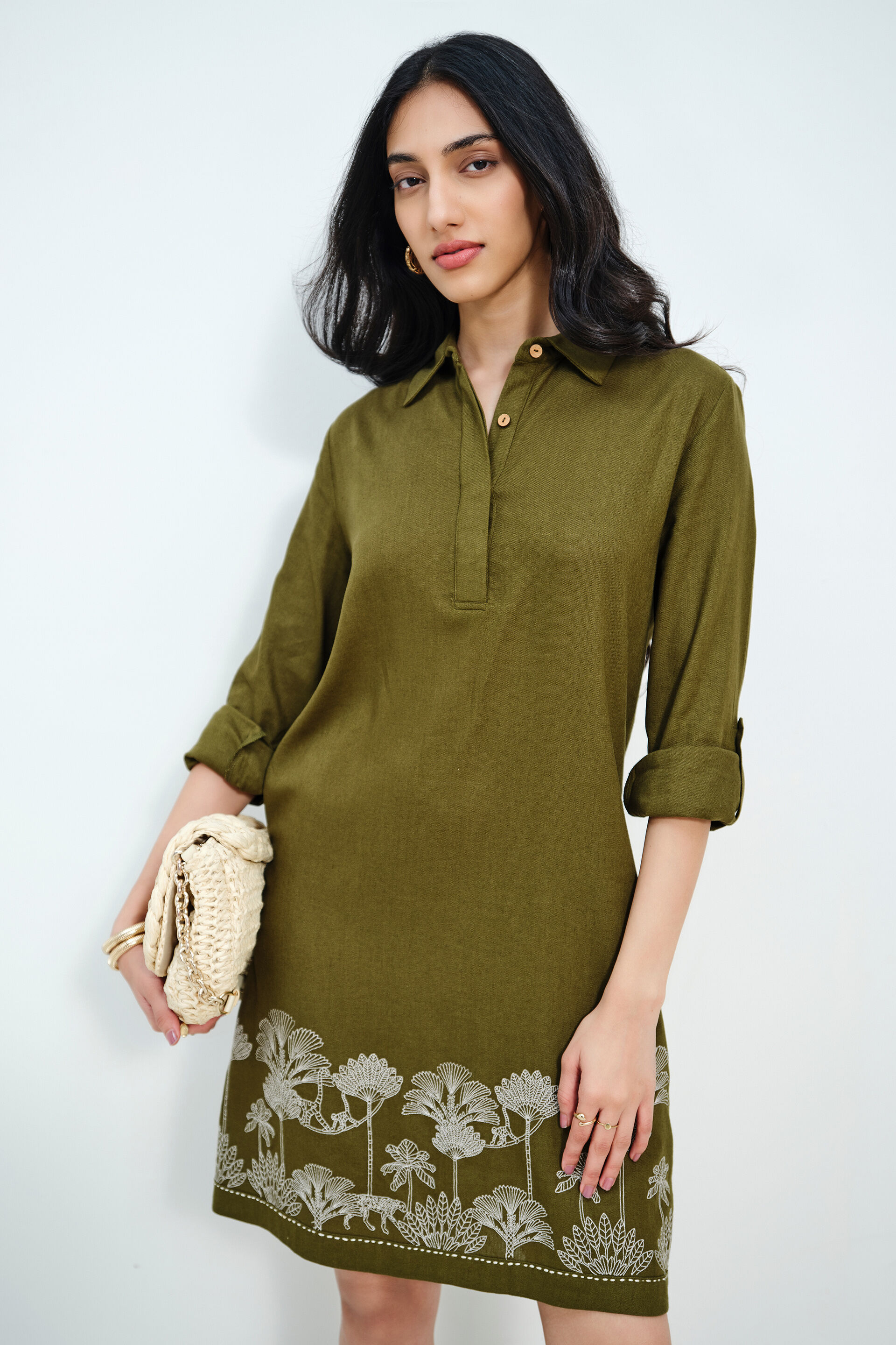 Olive Breeze Embroidered Dress, Olive, image 4