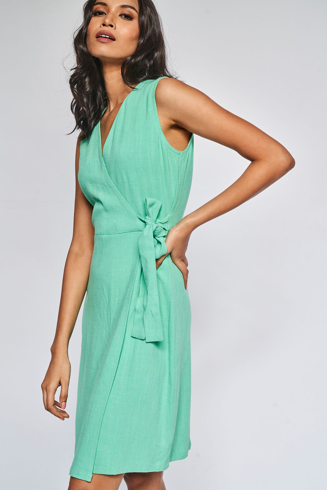 Sea Green Solid Flared Dress, Sea Green, image 3