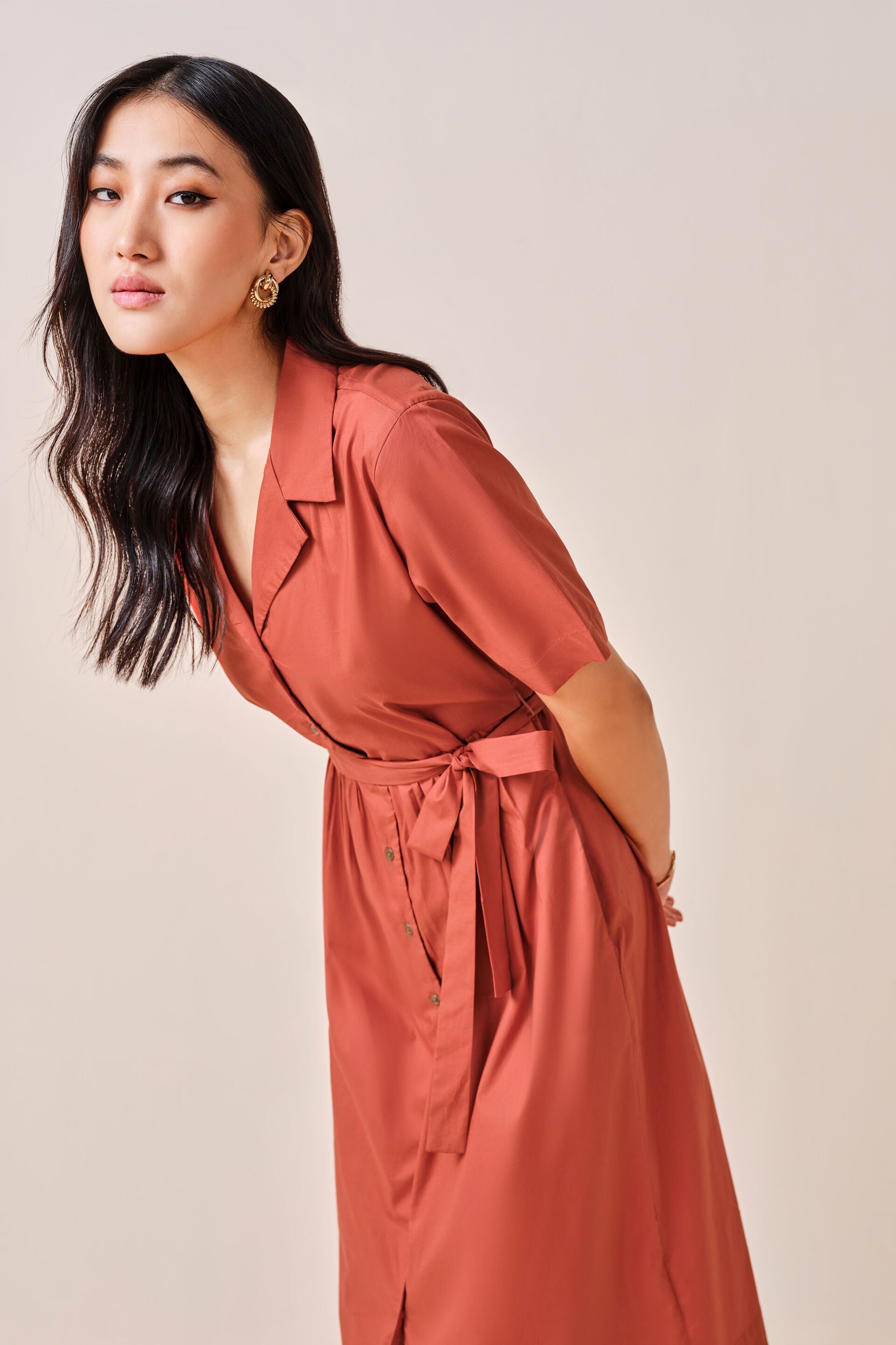 Nancy Orange Cotton Dress, Orange, image 6