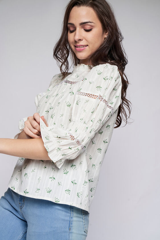 White Floral Straight Top, White, image 1