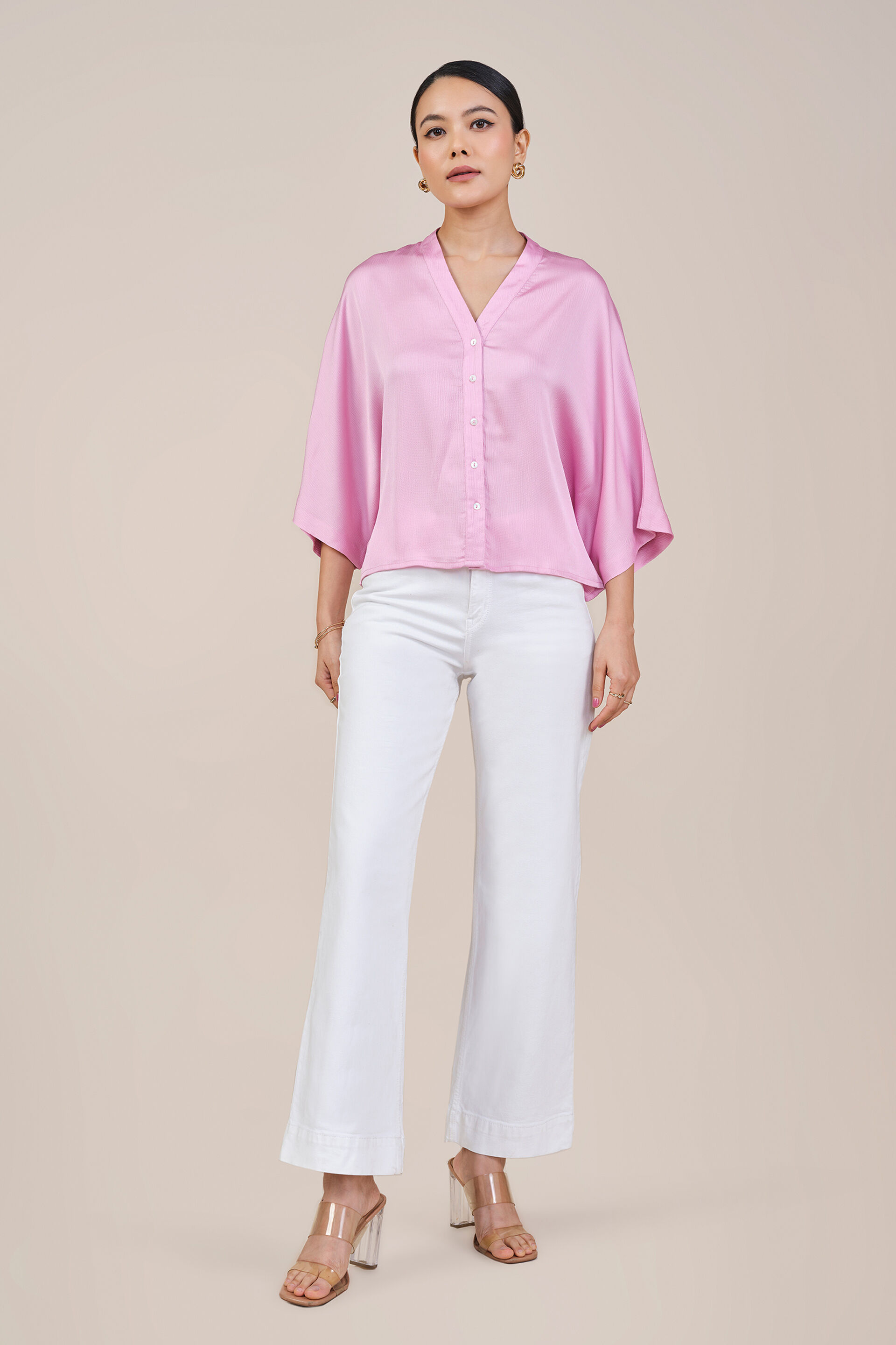Rosie V-Neck Top, Pink, image 2