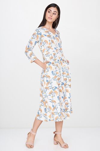 5 - Off White Floral V-Neck Dress, image 5