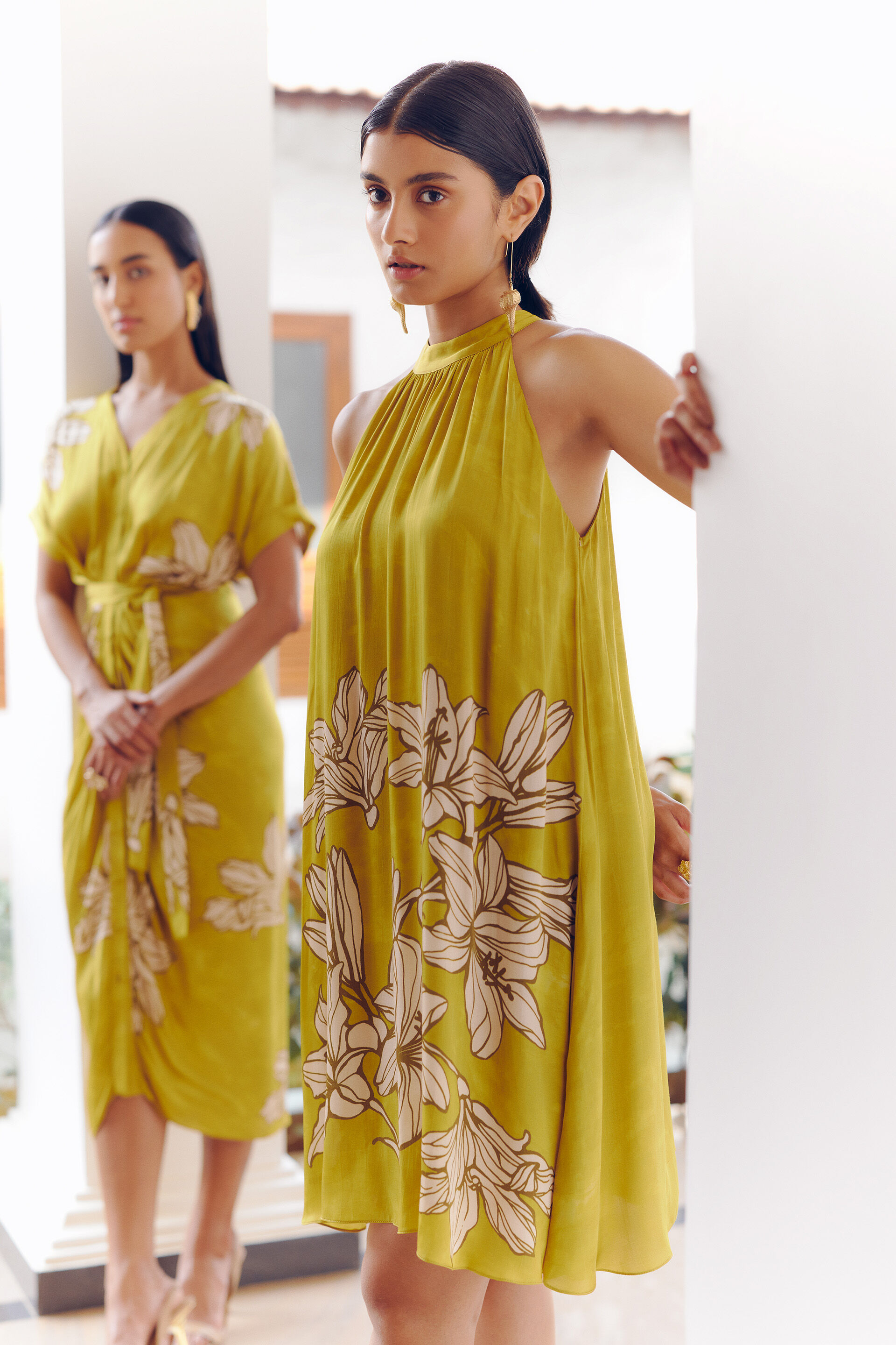 Floribunda Drape Dress, Mustard, image 2