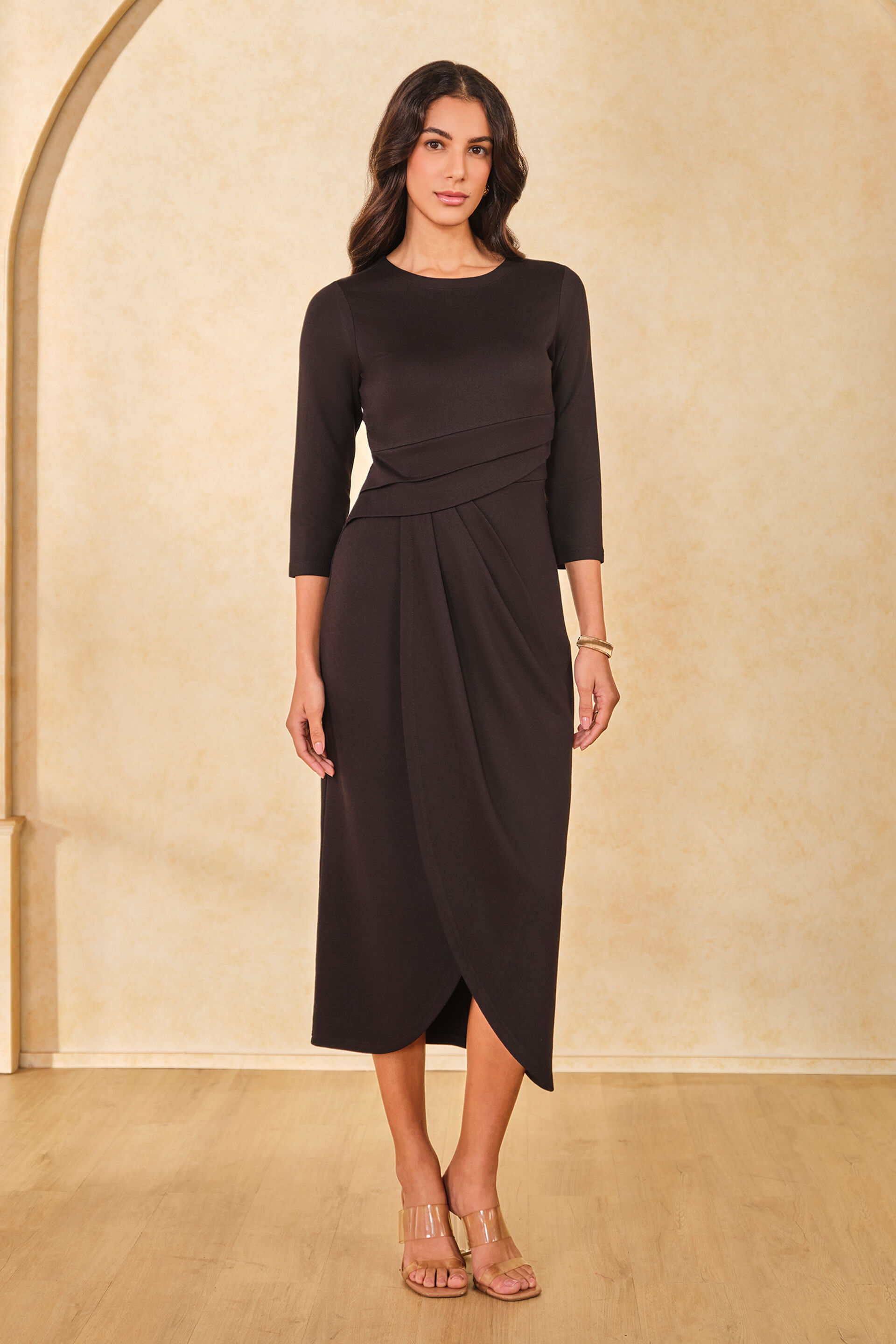 Allure Rayon Blend Midi Dress, Black, image 3