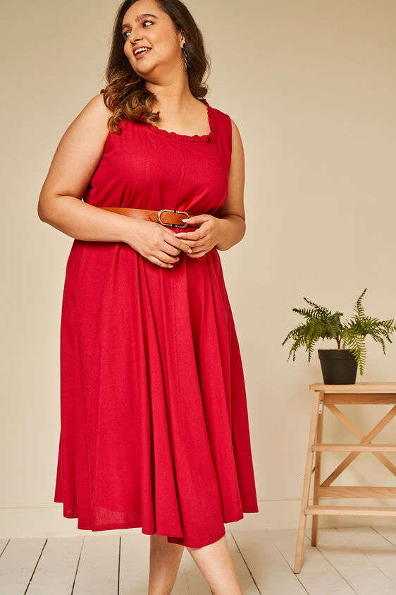 Red Solid Straight Dress, Red, image 1