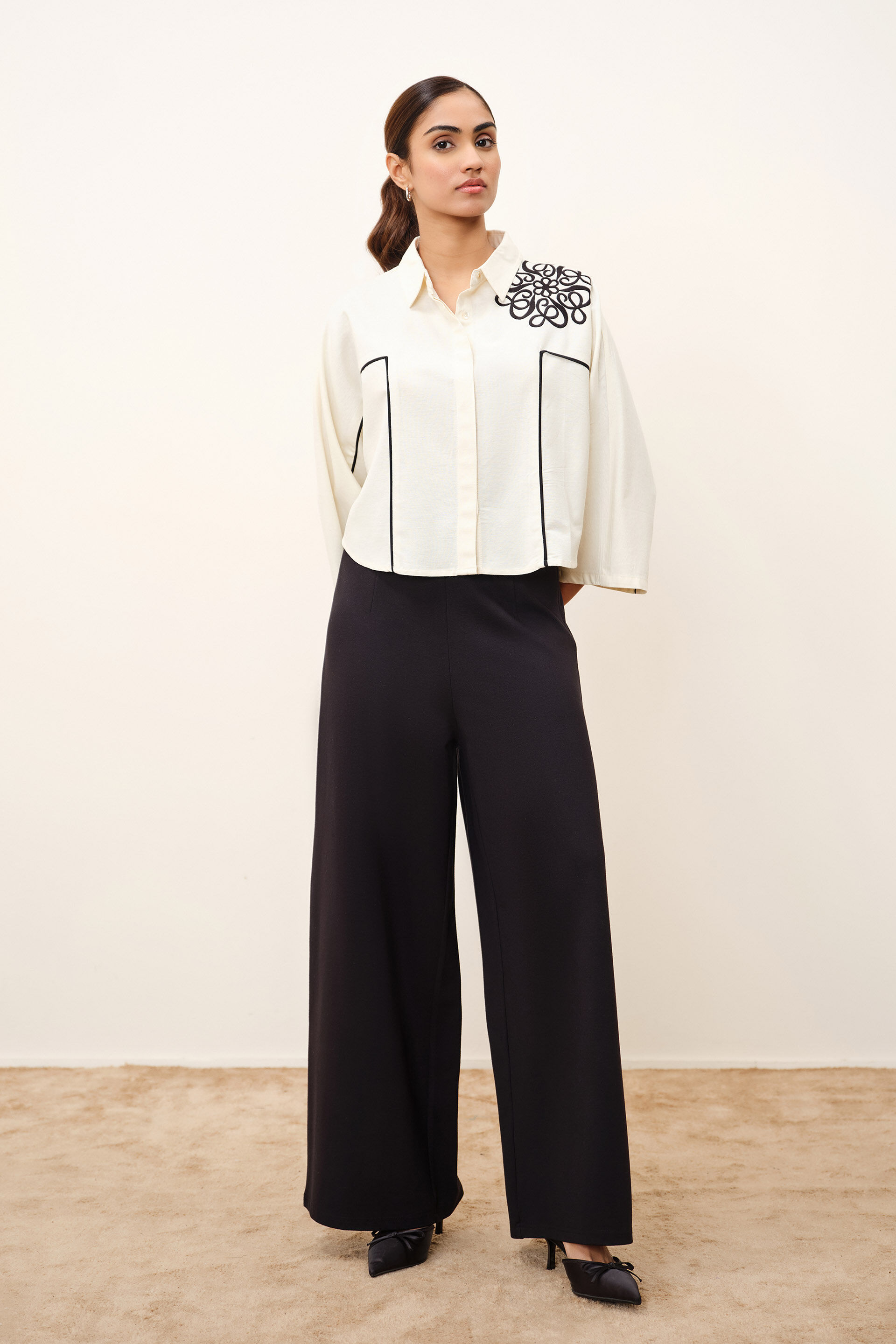 Mariette Embroidered White Shirt, Beige, image 4