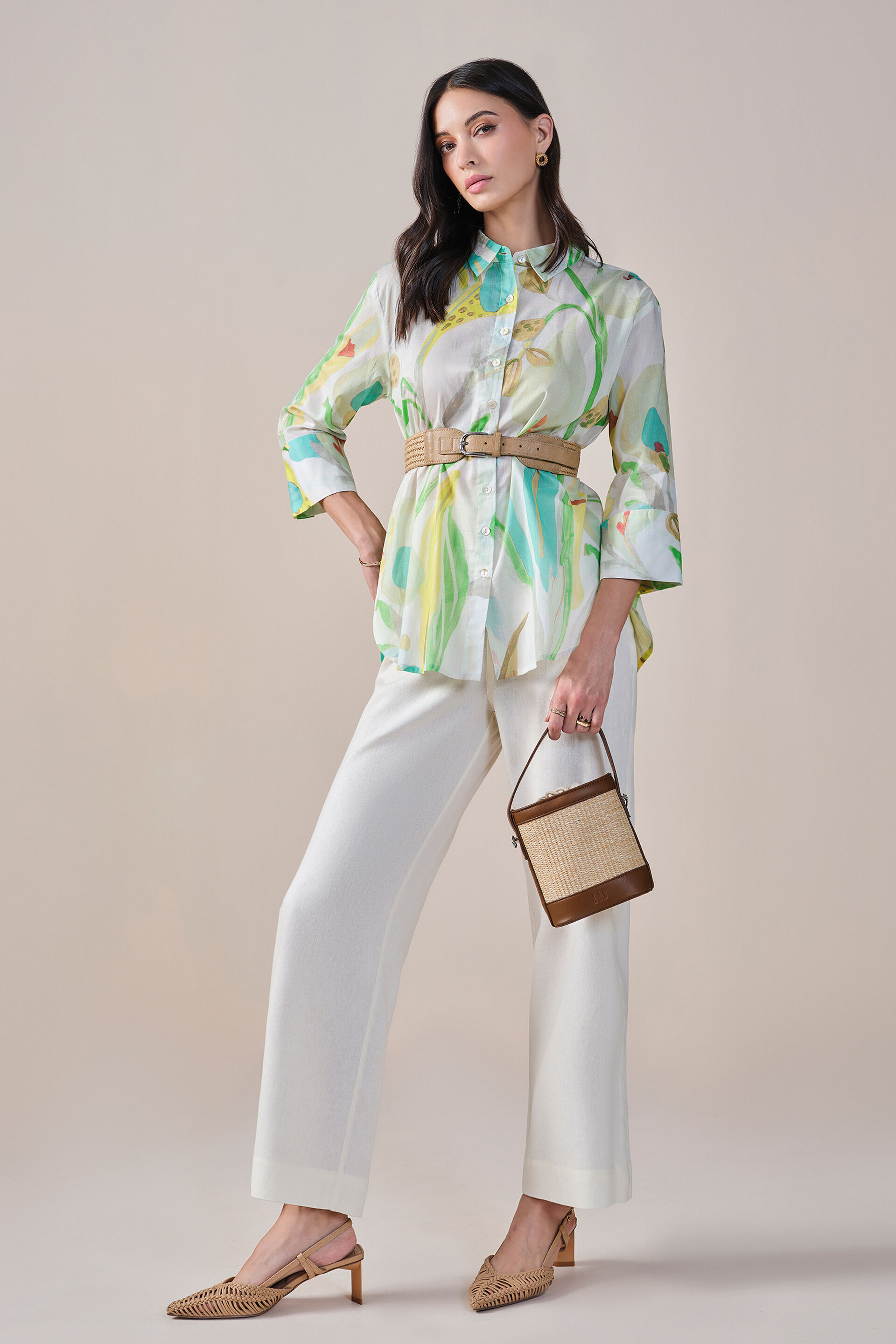 Florallista Viscose Linen Blend Shirt, Green, image 4