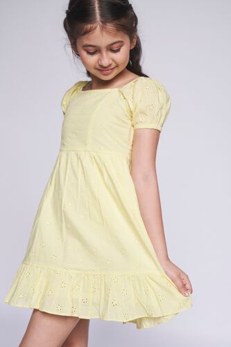 1 - Yellow Self Design Flounce Dress, image 1