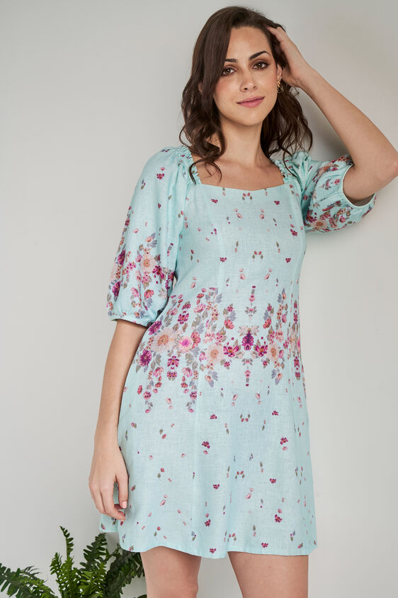 Teal Floral Straight Dress, Teal, image 1