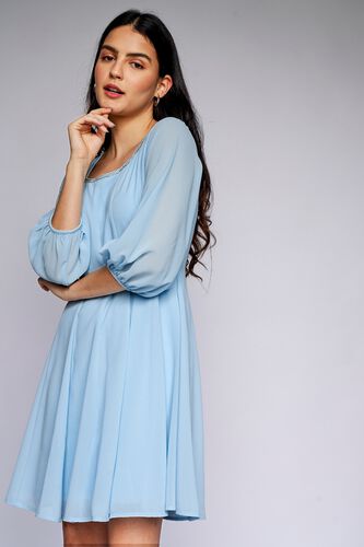 4 - Powder Blue Solid Fit and Flare Dress, image 4