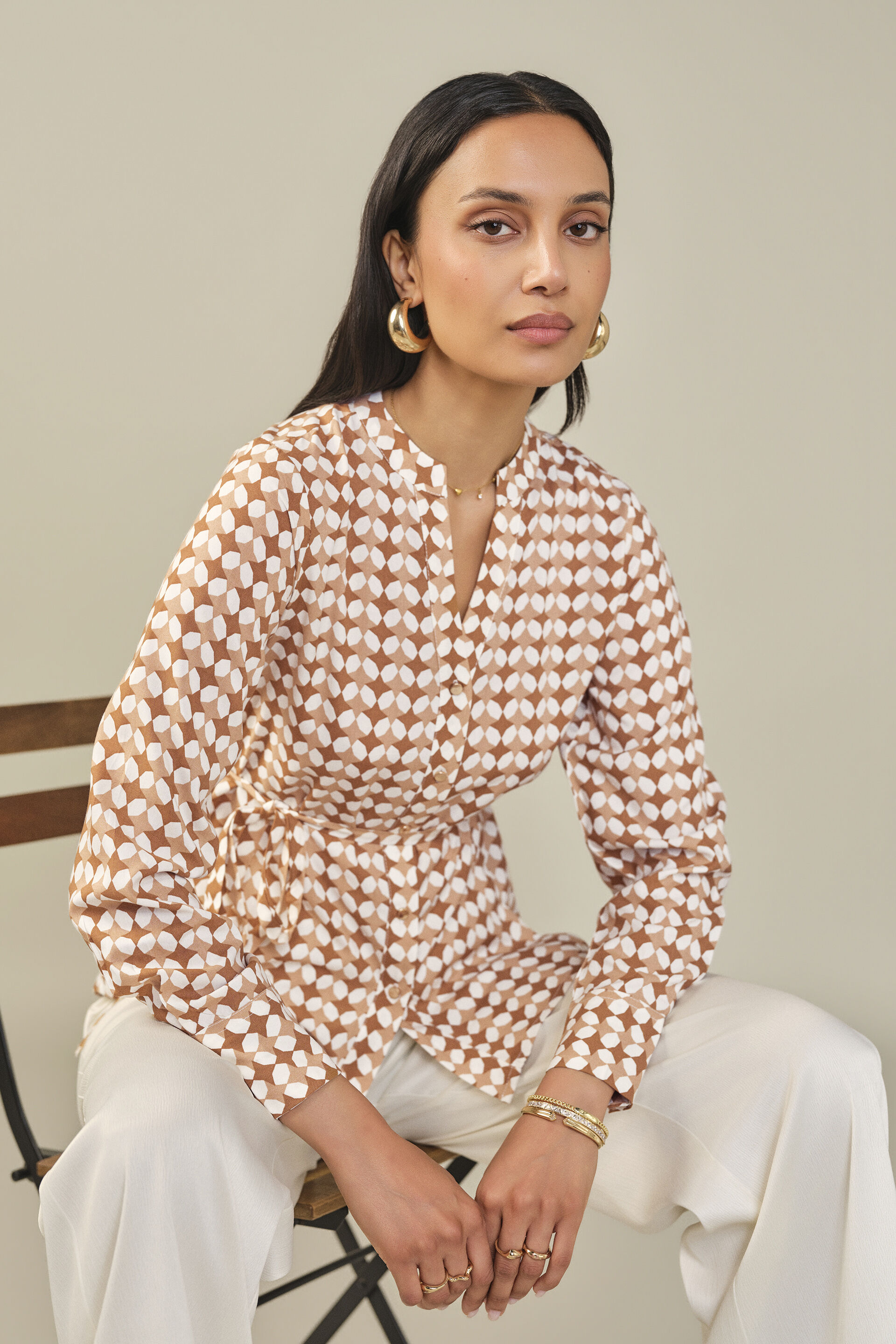 Abstract Printed Top in Brown, Beige, image 3