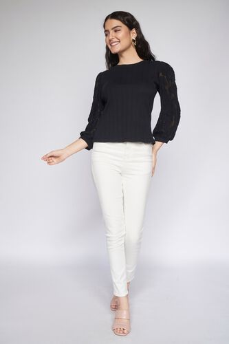 4 - Black Self Design Straight Top, image 4