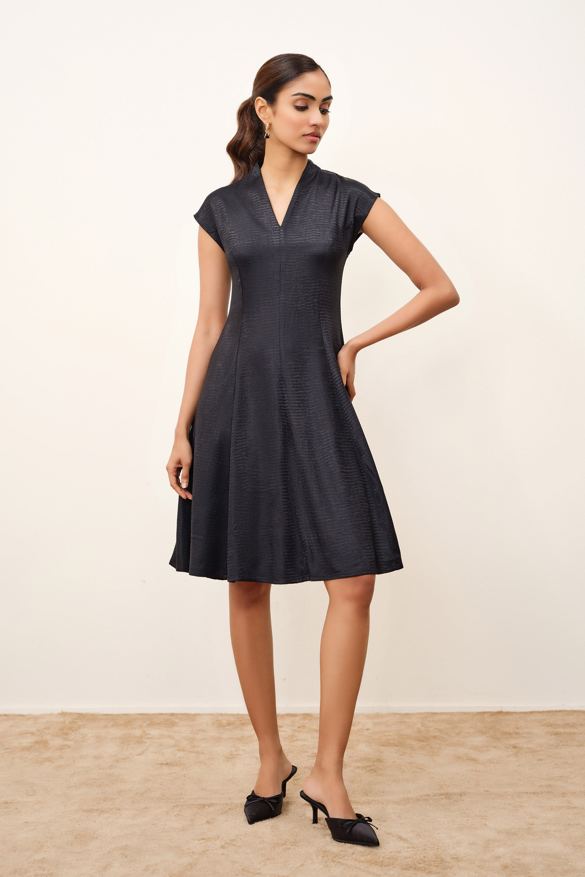 Monique Black Jacquard Dress