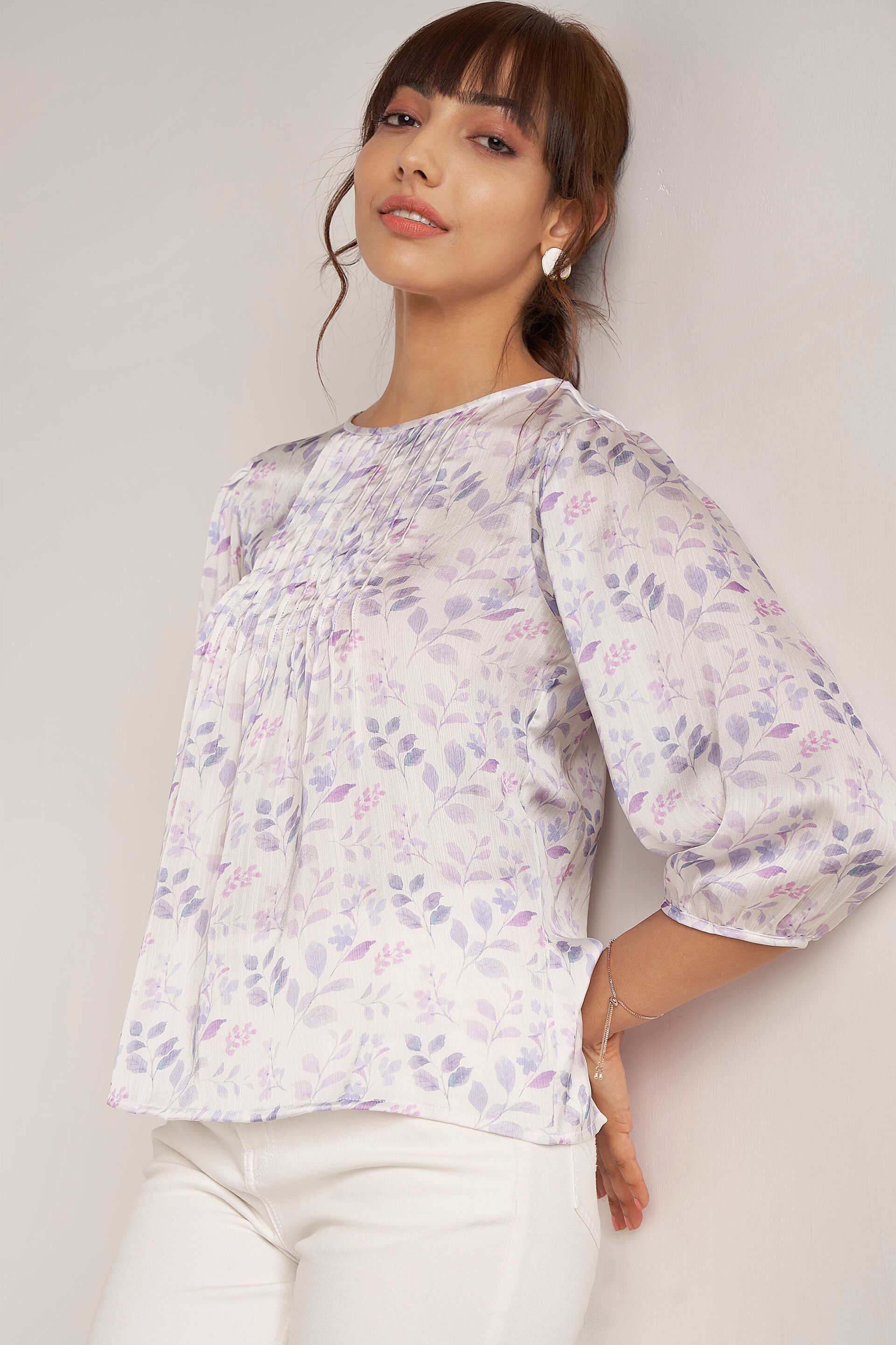 Multi Color Floral Curved Top, Multi Color, image 1
