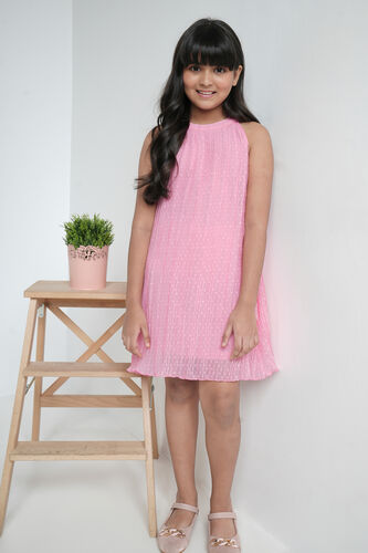 Pink Solid Flared Dress, Pink, image 7